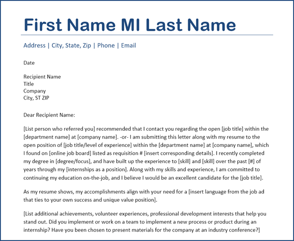 Cover Letter Free Template Download Entry level Focus Blue 
