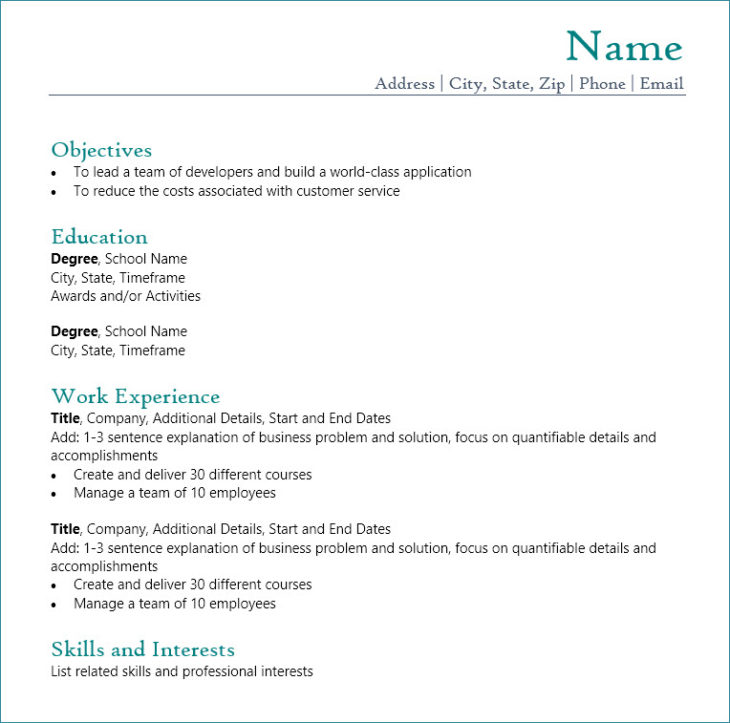teal resume template