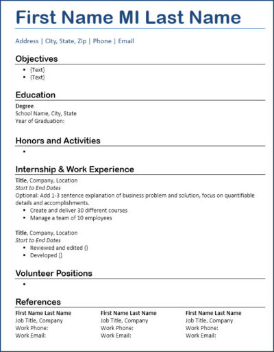 resume template entry level