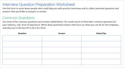 job interview worksheets help you plan for a successful interview