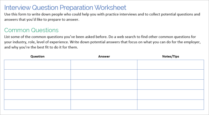 job interview worksheets help you plan for a successful interview